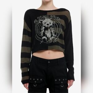 Black and Gray Striped Sweater Top